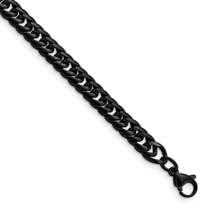 Stainless Steel Polished Black IP-plated Curb Chain 9in Bracelet
