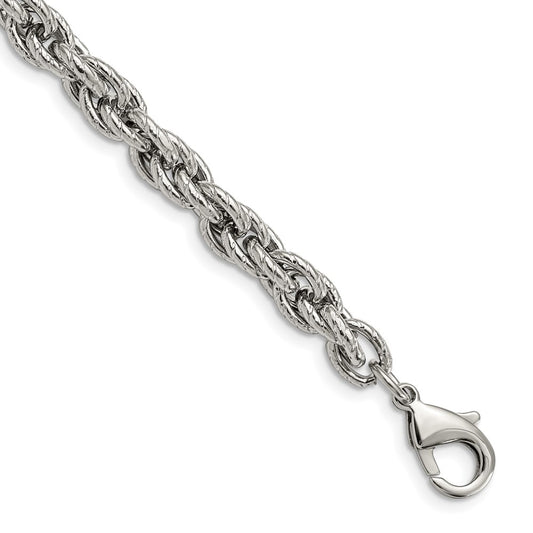 Stainless Steel Polished and Textured Fancy Rope 8in Bracelet
