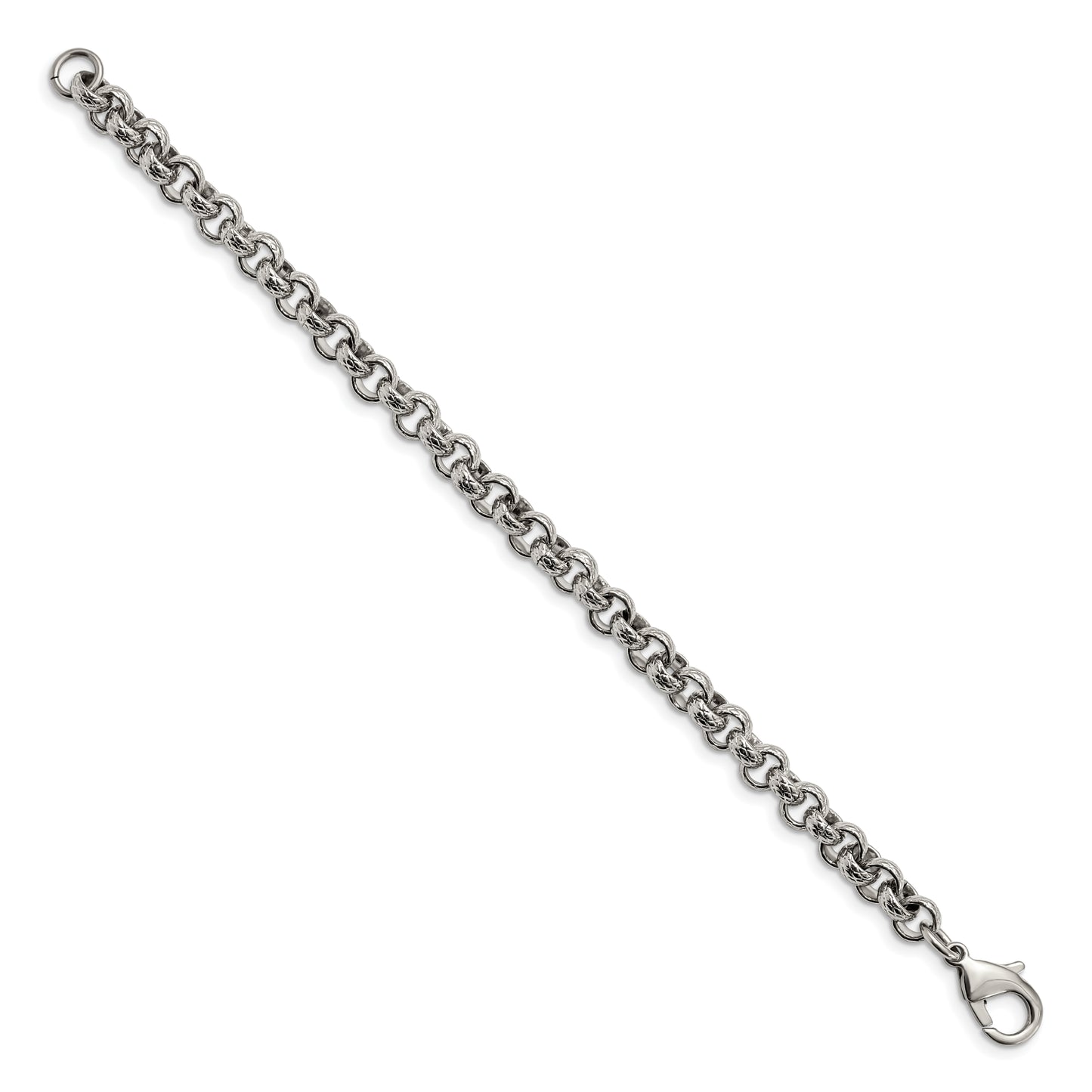 Stainless Steel Polished and Textured Link 8.25in Bracelet