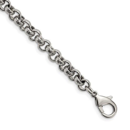 Stainless Steel Polished and Textured Link 8.25in Bracelet