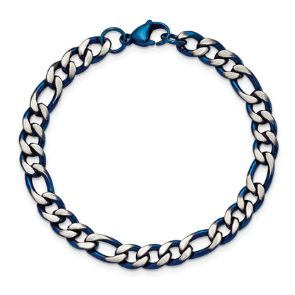 Stainless Steel Brushed and Polished Blue IP-plated 7.5mm 8.5in Bracelet