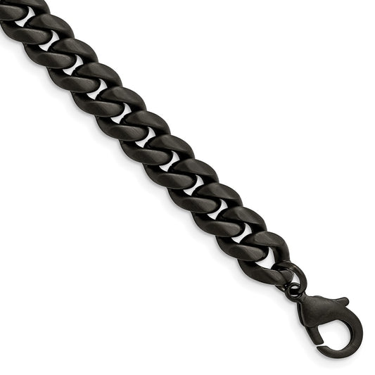 Stainless Steel Brushed Black IP-plated 10mm Curb 8.5in Bracelet