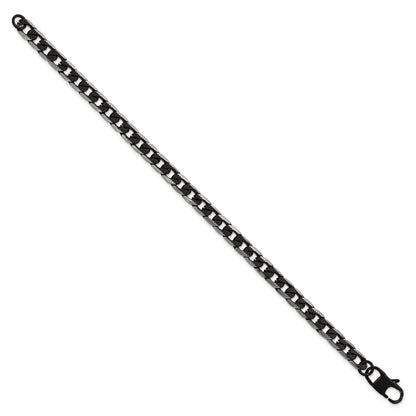 Stainless Steel Brushed & Textured Black IP-plated Curb Chain 8in Bracelet