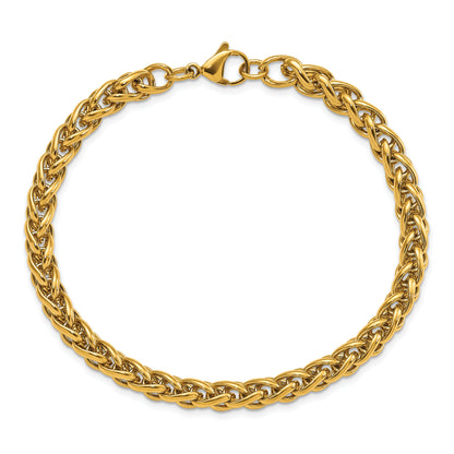 Stainless Steel Polished Yellow IP 8.5in Spiga 6mm Chain Bracelet