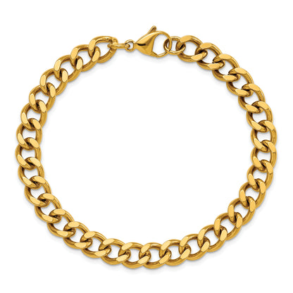 Stainless Steel Polished Yellow IP 8.5in Curb 8mm Chain Bracelet