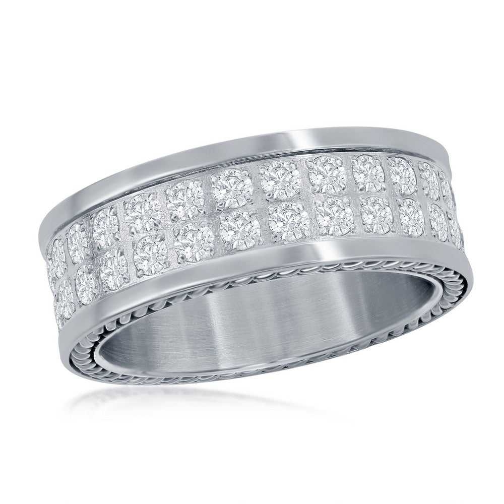 Stainless Steel Double Row CZ Polished Eternity Band