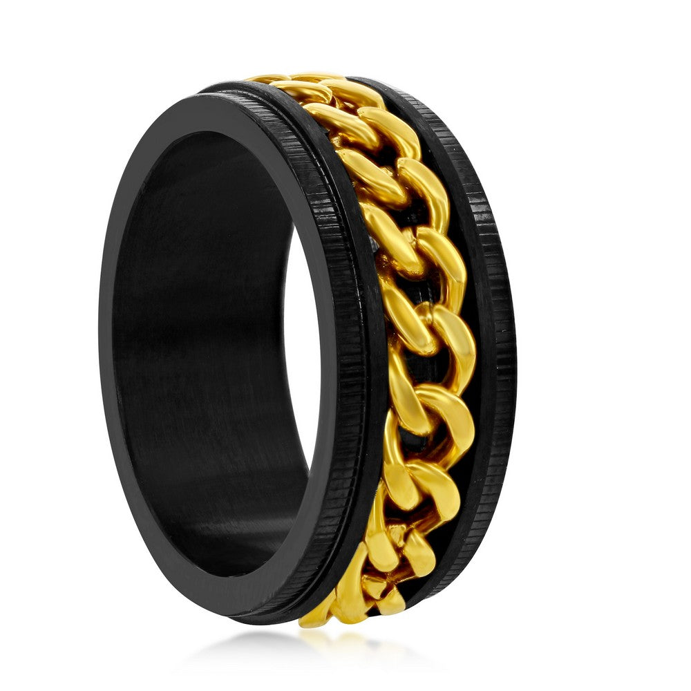 Stainless Steel Gold Curb Link Ring - Black Plated