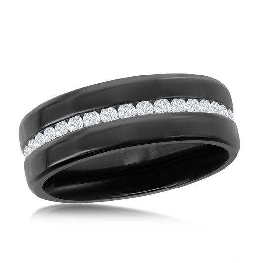 Stainless Steel CZ Eternity Band - Black Plated