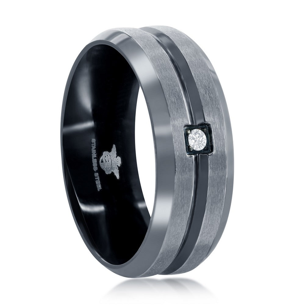 Stainless Steel Black and Silver CZ Ring