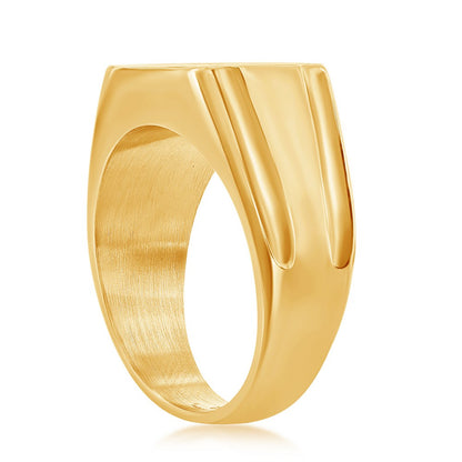 Stainless Steel CZ Square Ring - Gold Plated