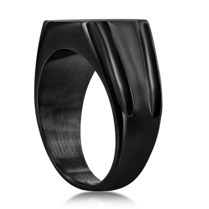 Stainless Steel Black CZ Square Ring - Black Plated