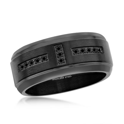 Stainless Steel Black CZ Band Ring - Black Plated