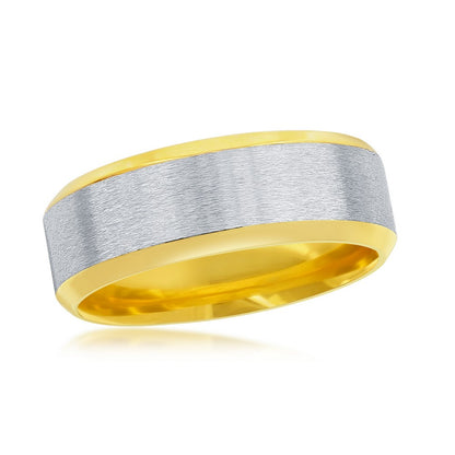 Stainless Steel Gold & Silver Satin Band Ring