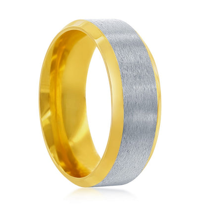 Stainless Steel Gold & Silver Satin Band Ring