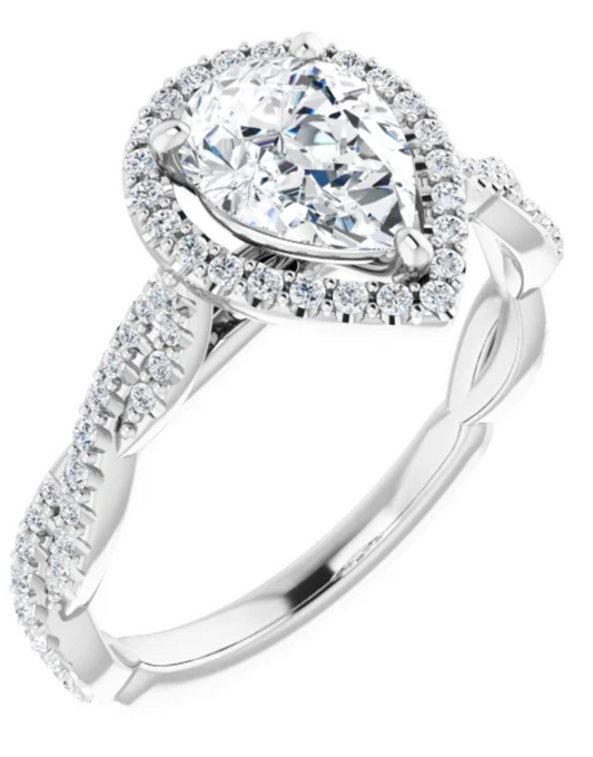 Halo Pear Shape Diamond Engagement Ring 14K White Gold
