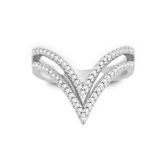 Sterling Silver Double Open CZ Triangle Ring
