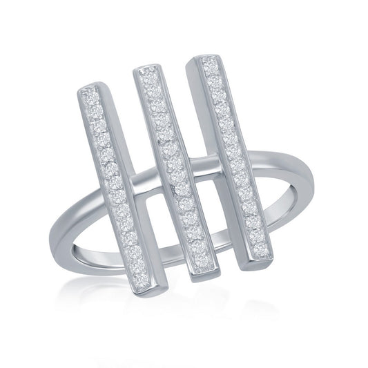 Sterling Silver Triple Vertical CZ Bars Ring