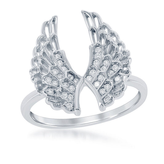 Sterling Silver CZ Open Double Wing Ring