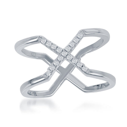 Sterling Silver Double Band with Center CZ X Ring