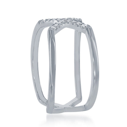 Sterling Silver Double Band with Center CZ X Ring