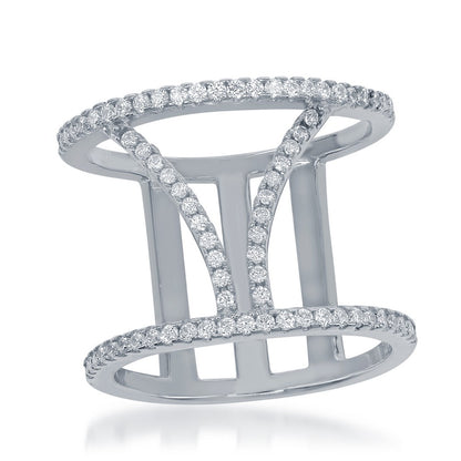 Sterling Silver Open Double CZ V Ring