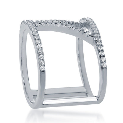Sterling Silver Open Double CZ V Ring