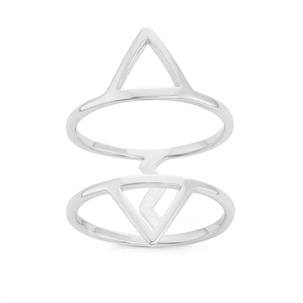 Sterling Silver Wide Double Row with Open Triangles Ring
