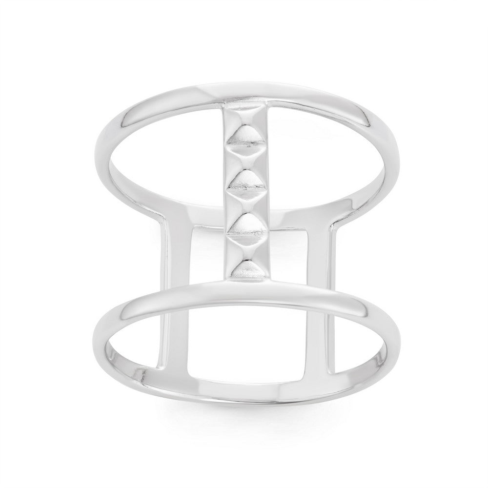 Sterling Silver Wide Double Row with Bars Ring