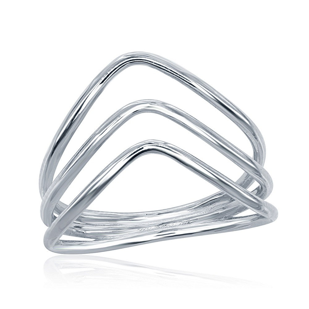 Sterling Silver Triple Row V Shaped Ring