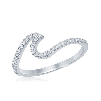 Sterling Silver Cubic Zirconia Wave Design Ring