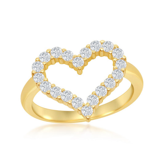 Sterling Silver Open Heart Cubic Zirconia Ring - Gold Plated