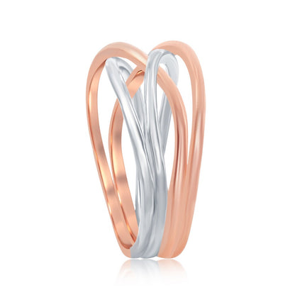 Sterling Silver Rhodium and Rose Gold Plated Interlocking Ring