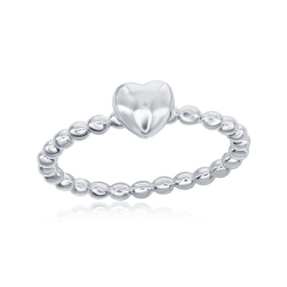 Sterling Silver Small Heart Beaded Band Ring