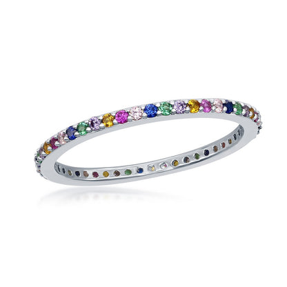 Sterling Silver Rainbow CZ Thin Band Ring
