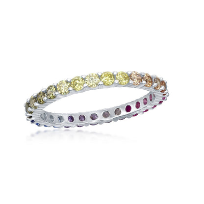 Sterling Silver Rainbow CZ 2mm Eternity Band Ring