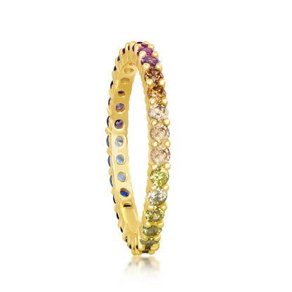 Sterling Silver Rainbow CZ 2mm Eternity Band Ring - Gold Plated