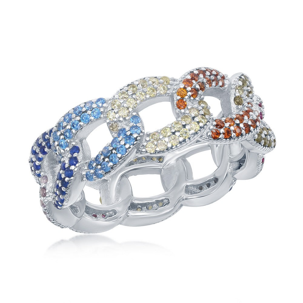 Sterling Silver Multi-Color CZ Essential Cuban Link Ring