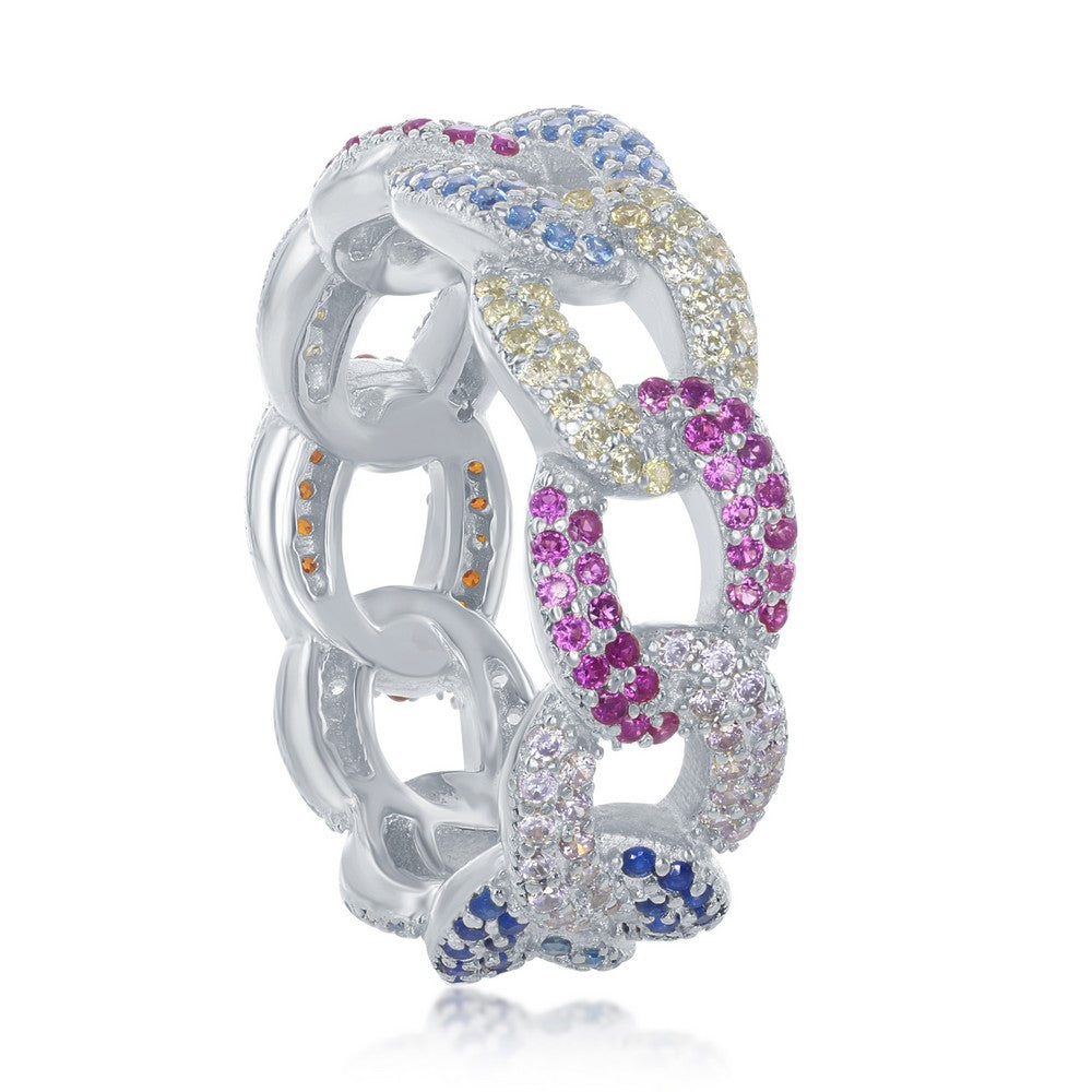 Sterling Silver Multi-Color CZ Essential Cuban Link Ring