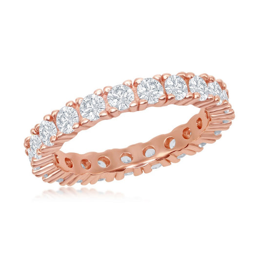 Sterling Silver 3mm CZ Eternity Band Ring - Rose Gold Plated