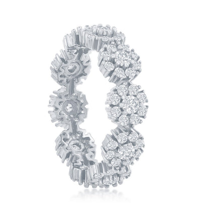 Sterling Silver Flower Design CZ Eternity Ring