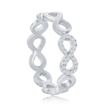 Sterling Silver Alternating CZ & Polished Infinity Ring