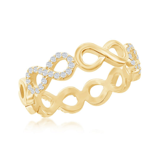 Sterling Silver Alternating CZ & Polished Infinity Ring - Gold Plated