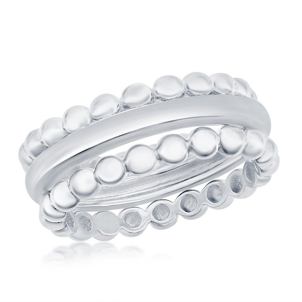 Sterling Silver Beaded and Plain Silver 3PC Ring