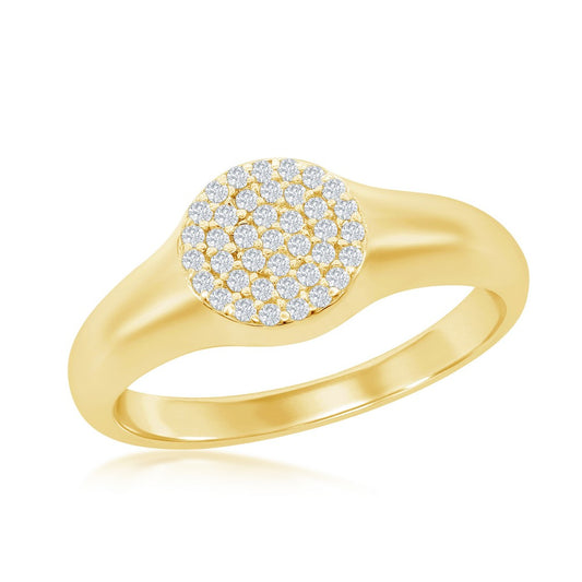 Sterling Silver Micro Pave CZ Round Ring - Gold Plated