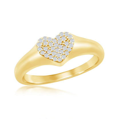 Sterling Silver Micro Pave CZ Heart Ring - Gold Plated