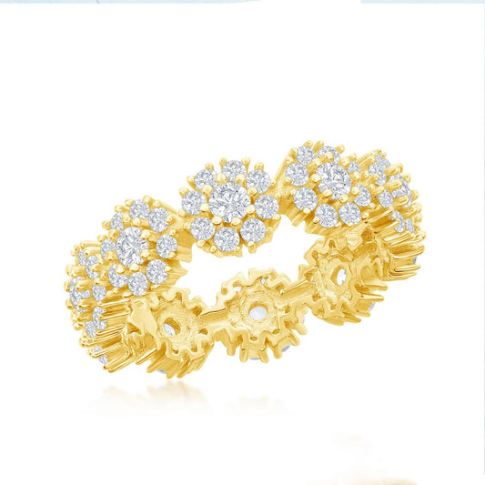 Sterling Silver Flower Design CZ Eternity Ring - Gold Plated