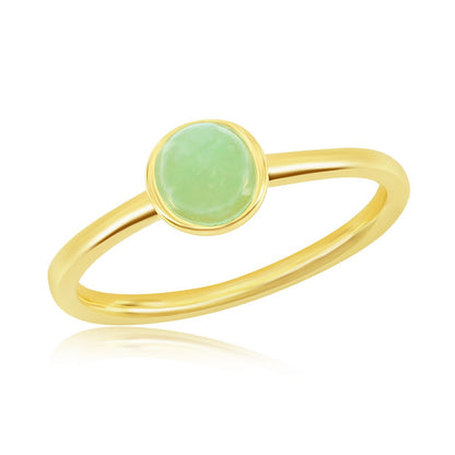 Sterling Silver 5MM Round Jade Solitaire Ring - Gold Plated