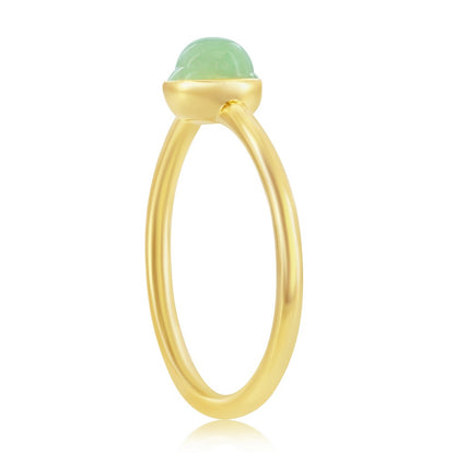 Sterling Silver 5MM Round Jade Solitaire Ring - Gold Plated