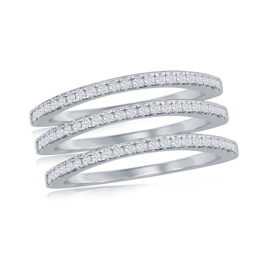 Sterling Silver Triple Half Eternity Curved CZ Ring