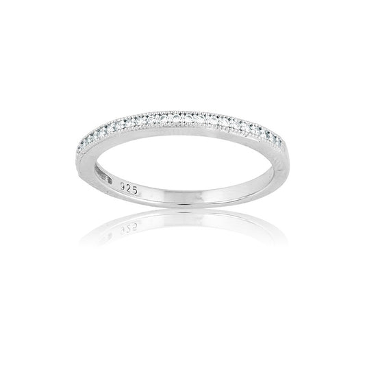 Sterling Silver Micro Pave Thin Eternity Band Ring